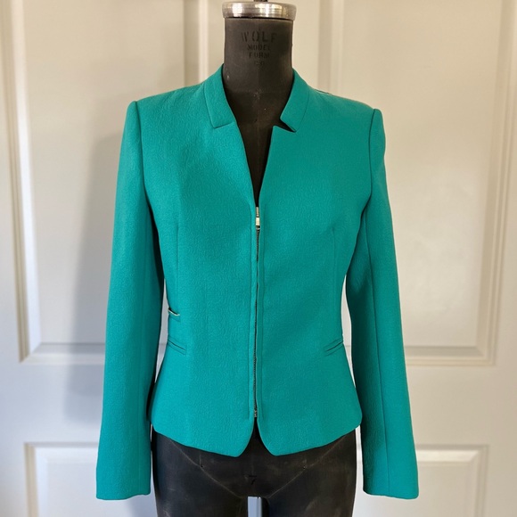 ZARA Trafaluc Teal Zip Front Tailored Blazer Jacket Size M - Picture 6 of 13